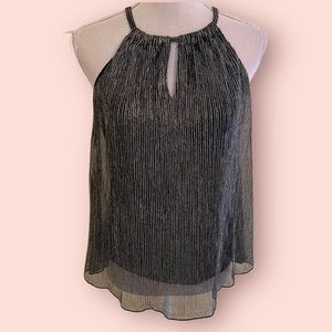 Melissa Paige Black and Metallic Stripe Keyhole Halter Top XS